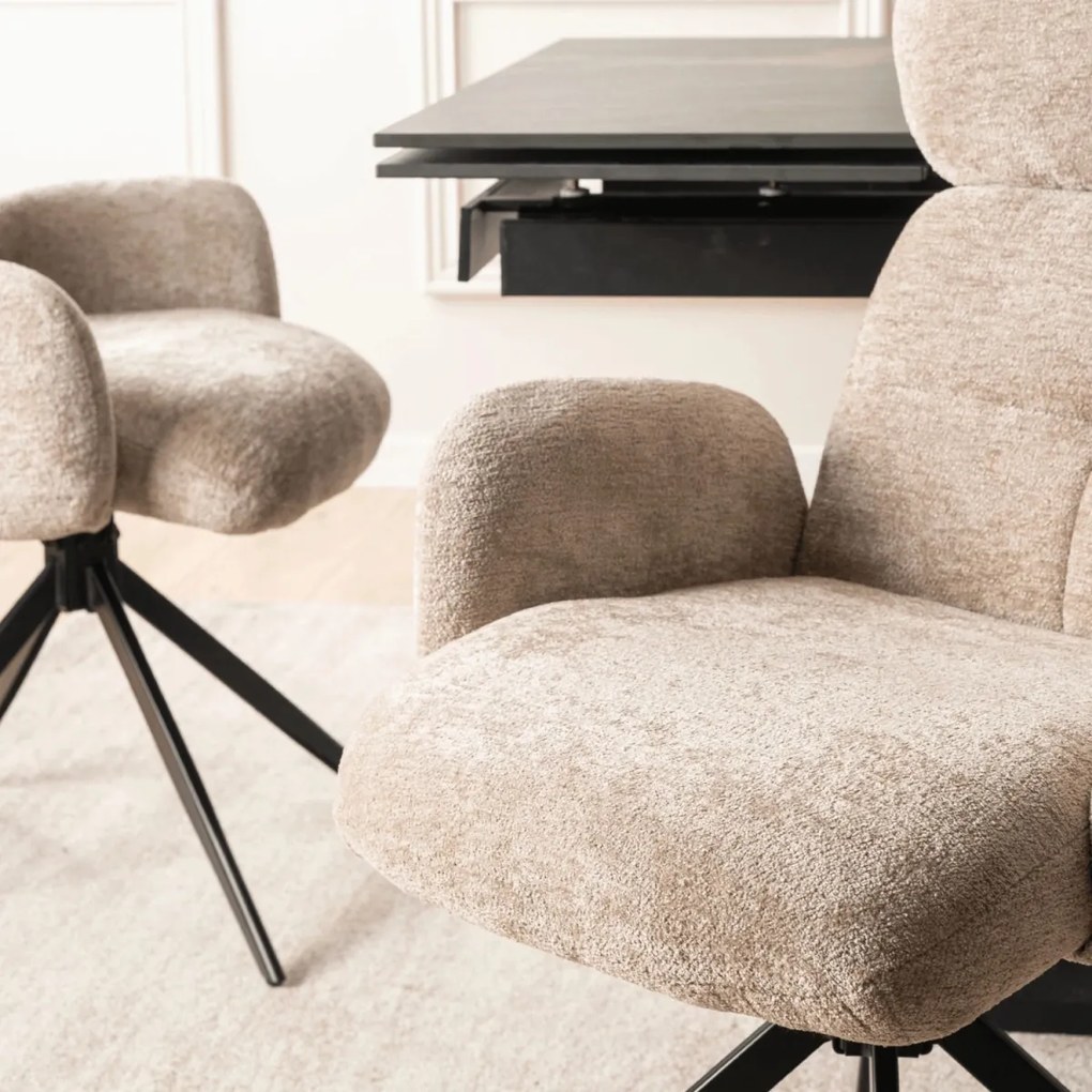Forgószék bézs színben, bouclé kárpittal ALVARO