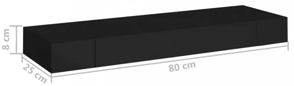 fekete lebegő fali polc fiókkal 80 x 25 x 8 cm