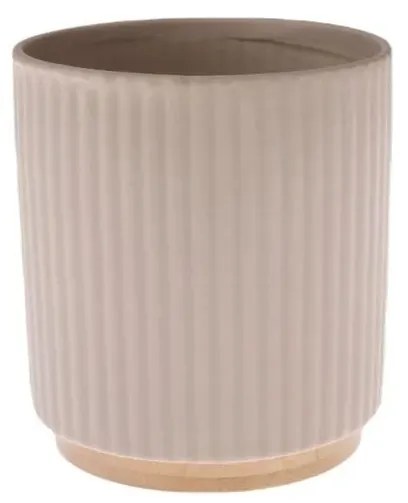 Kerámia virágcserép bambusz talppal, 12 x 12 x 13cm