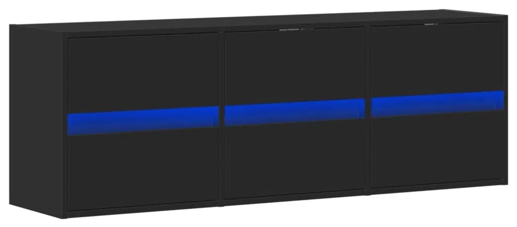 fekete fali TV-szekrény LED-világítással 130x31x45 cm