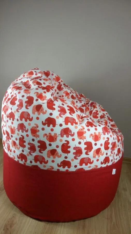 Elefántos piros osztott babzsák fotel (felnőtt méret) UTOLSÓ darab