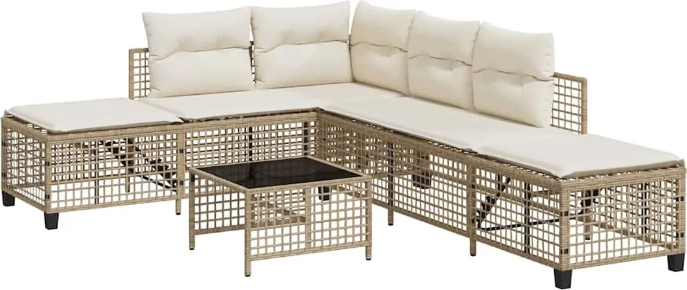 vidaXL 3 részes bézs polyrattan kerti sarokkanapészett párnákkal