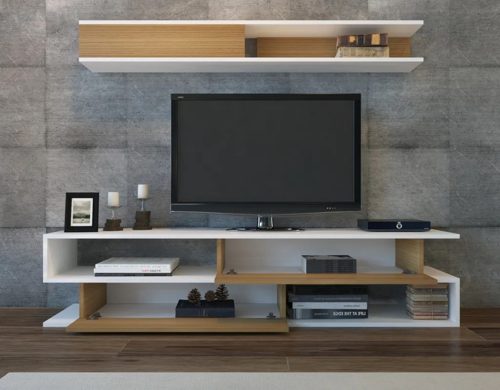 Sims TV-állvány, fehér-teak, 176 cm