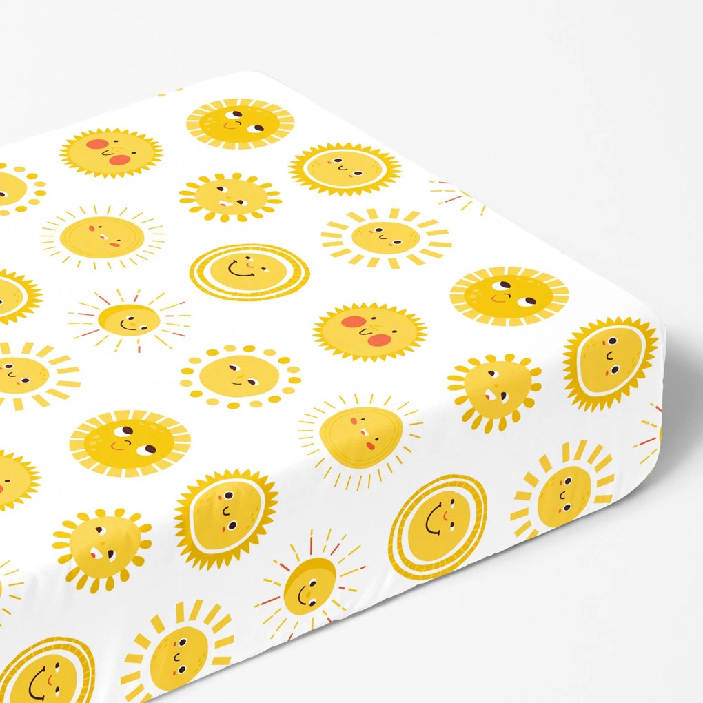 Goldea pamut gumis lepedő - mosolygós napocskák 80 x 160 cm