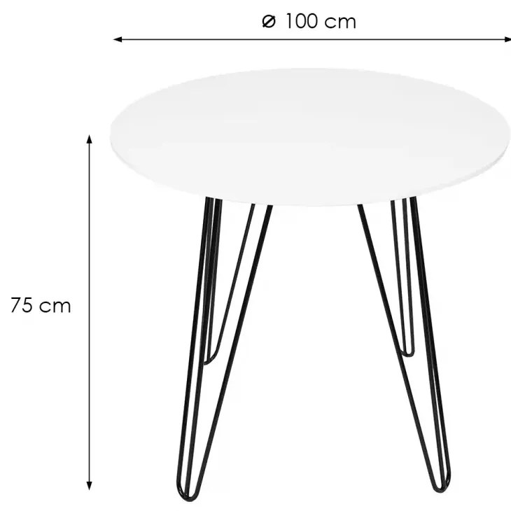 Kerek étkezőasztal HARRY 100x100, fehér