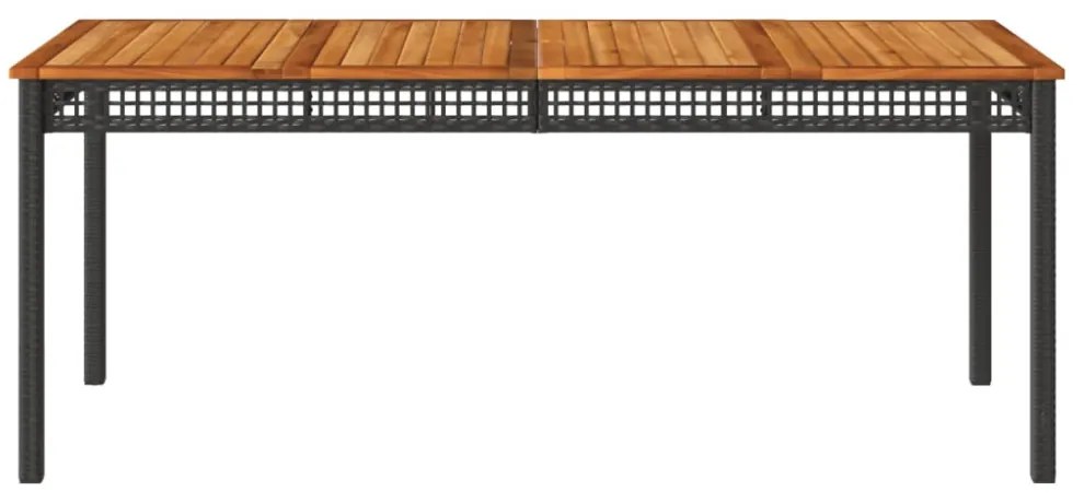 fekete polyrattan és akácfa kerti asztal 180 x 90 x 75 cm