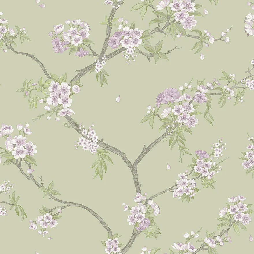 Holden Decor Imaginarium 3 Cherry Blossom lila-zöld cseresznyevirágos papír tapéta – 14210
