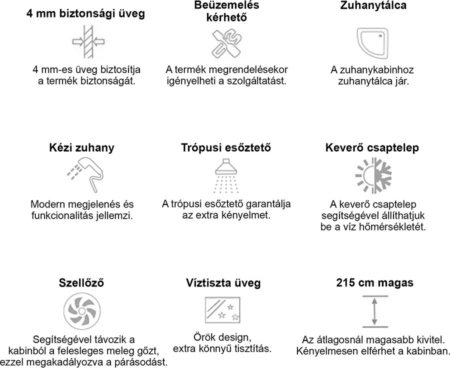 Aria hidromasszázs zuhanykabin balos beépítési oldallal