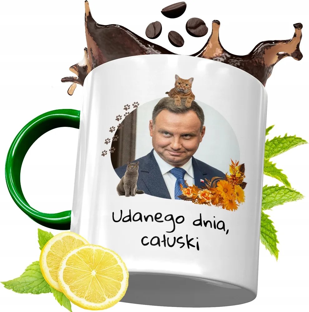 Zöld Bögre Andrzej Duda Elnök Ajándék Nyomtatott Fotóval