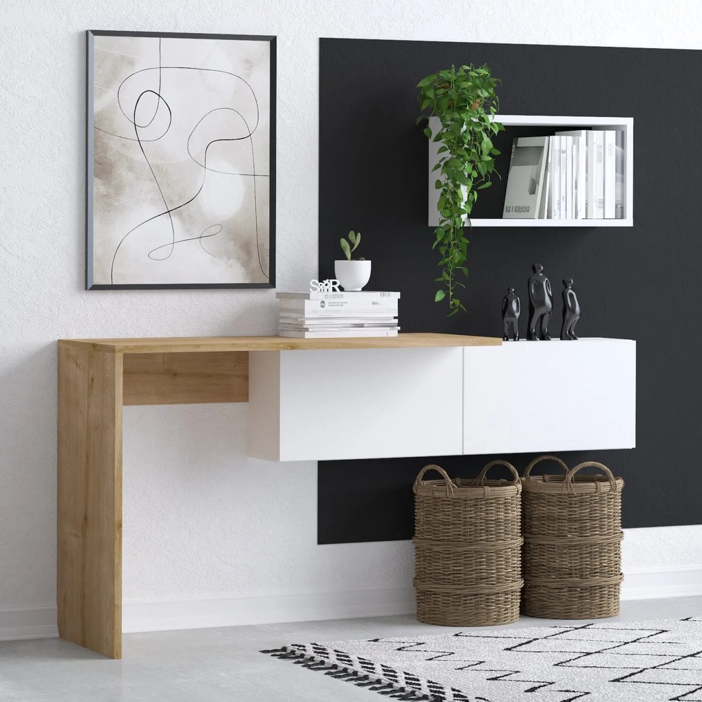 PC asztal Aliex 11 (fehér + tölgy). Akció -20%. 1073388