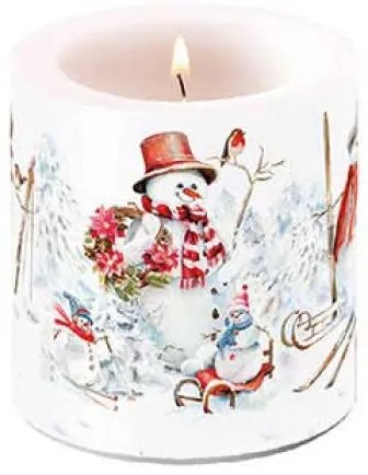 Karácsonyi hóemberes átvilágítós gyertya kicsi Sporty Snowmen