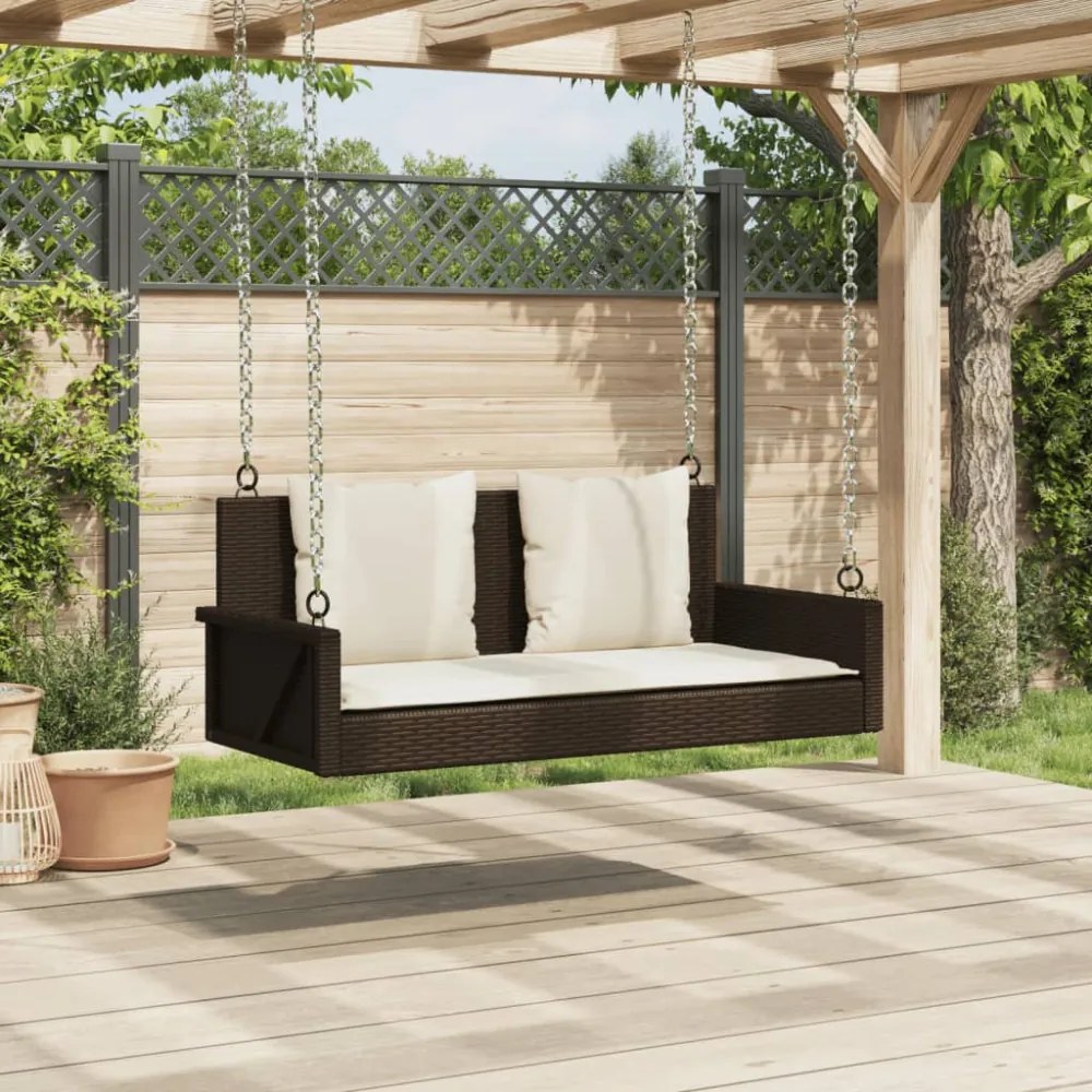 barna polyrattan hintapad párnával 119 x 56 x 48 cm