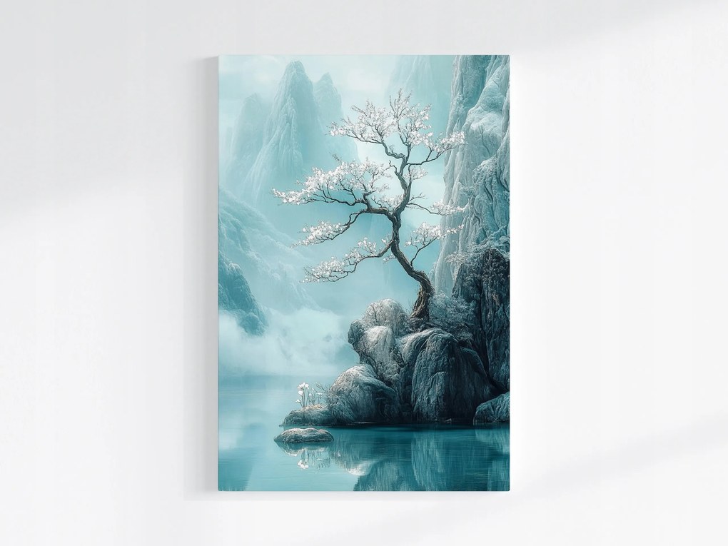 Vászonkép Canvas Keleti Cseresznye Hegyek Türkiz Japán Zen 40x60