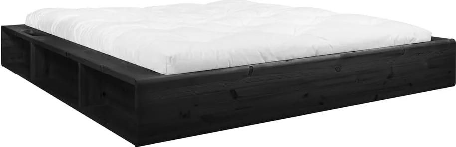 Fekete kétszemélyes tömörfa ágy tárolóhellyel és Comfort futon matraccal, 140 x 200 cm - Karup Design