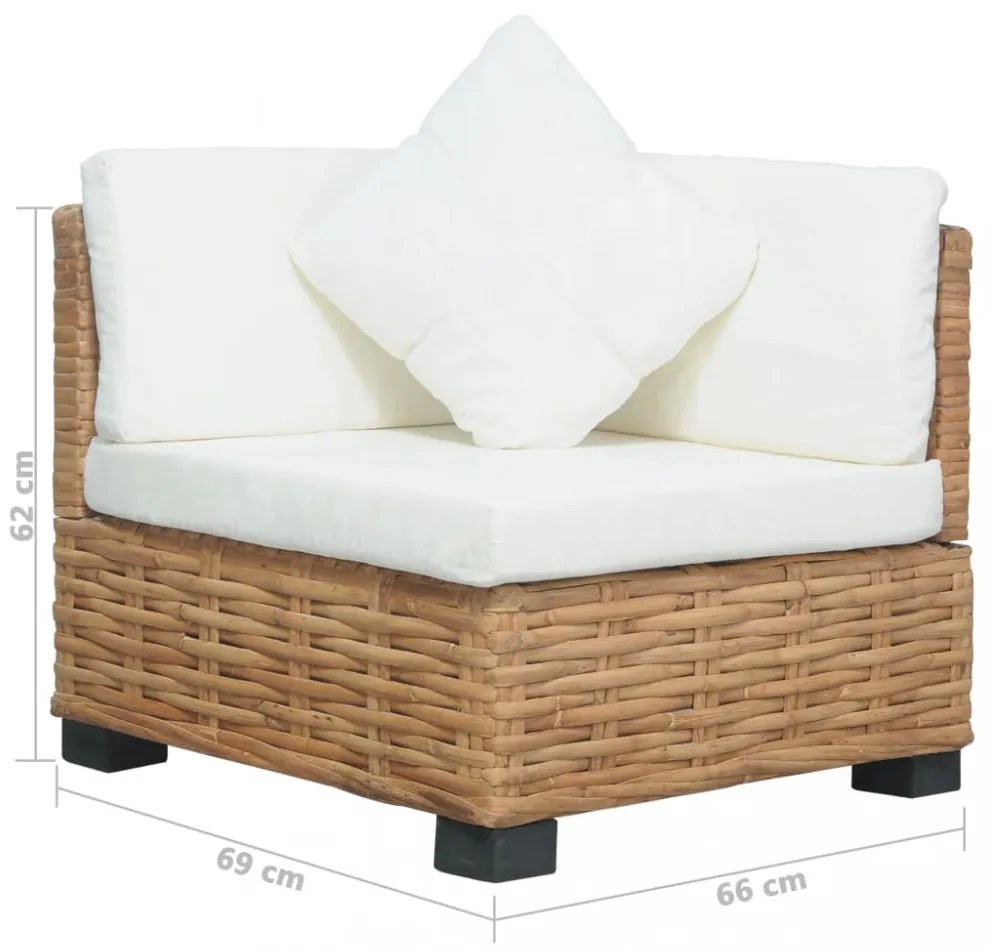 természetes rattan sarokkanapé párnával
