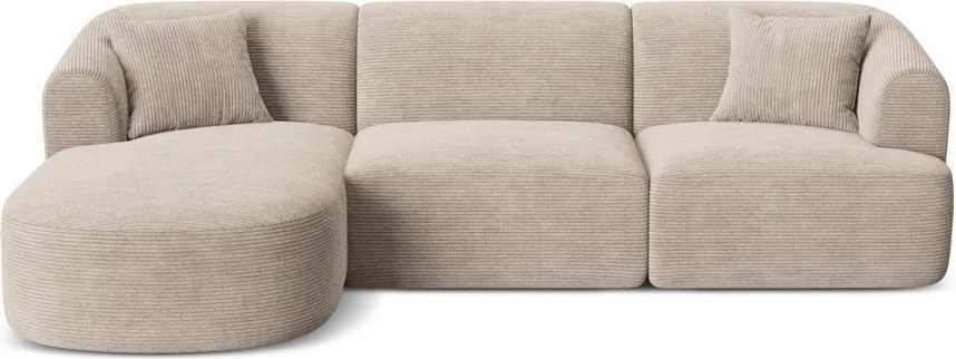 Világosbarna kordbársony sarokkanapé (bal oldali-heverő résszel) Campi – Cosmopolitan Design