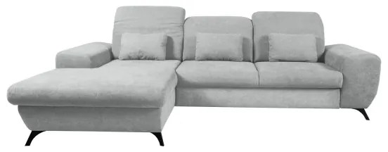 Kihúzható L alakú kárpitozott sarokkanapé ALTA, balos, szürke, tárolóval