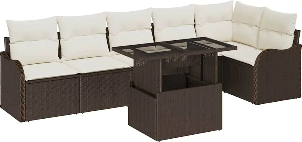 vidaXL Kanapé Szett párnával 7 pcs Barna Poli rattan
