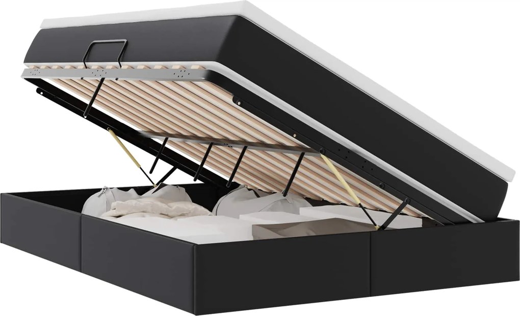 vidaXL Ágy tárolóval és matraccal matracmal Fekete 140 x 190 cm Műbőr
