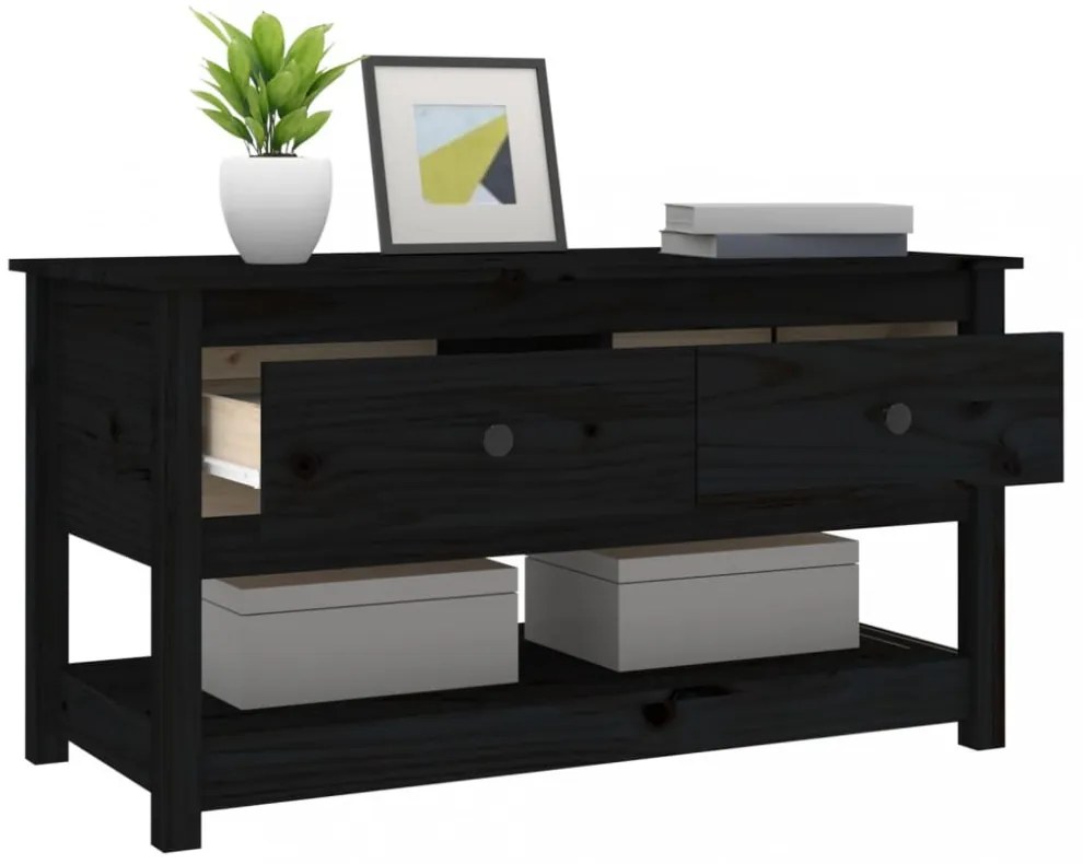 fekete tömör fenyőfa dohányzóasztal 102 x 49 x 55 cm