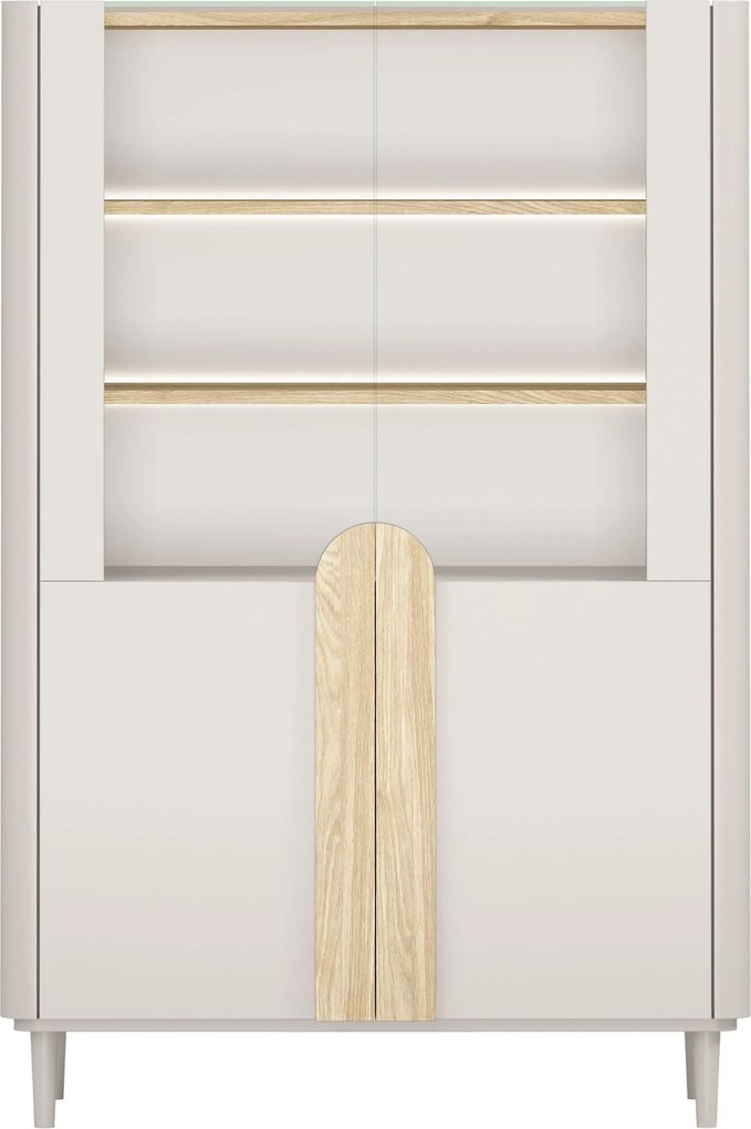 Amilio vitrines szekrény 100 cm kétajtós lábakon - kasmír / olajozott tölgy / világos tölgy fogantyúk