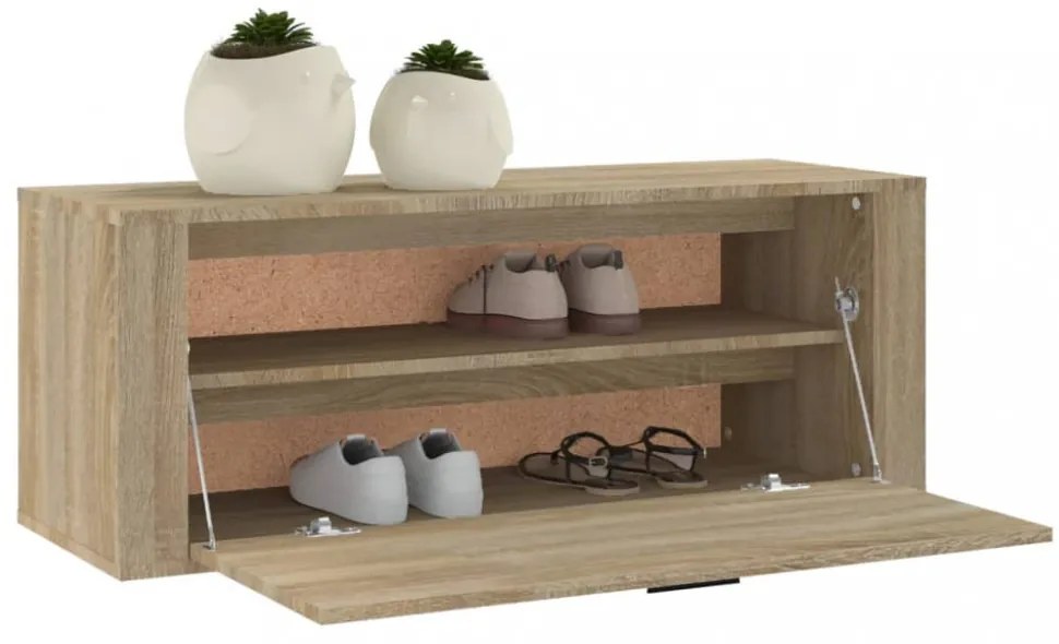 sonoma tölgy színű szerelt fa fali cipőszekrény 100x35x38 cm