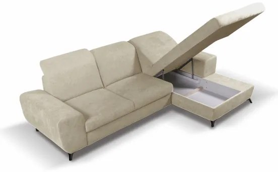 ALTA jobb oldali L-alakú ággyá nyitható kárpitozott sarokkanapé tárolóhellyel, bézs