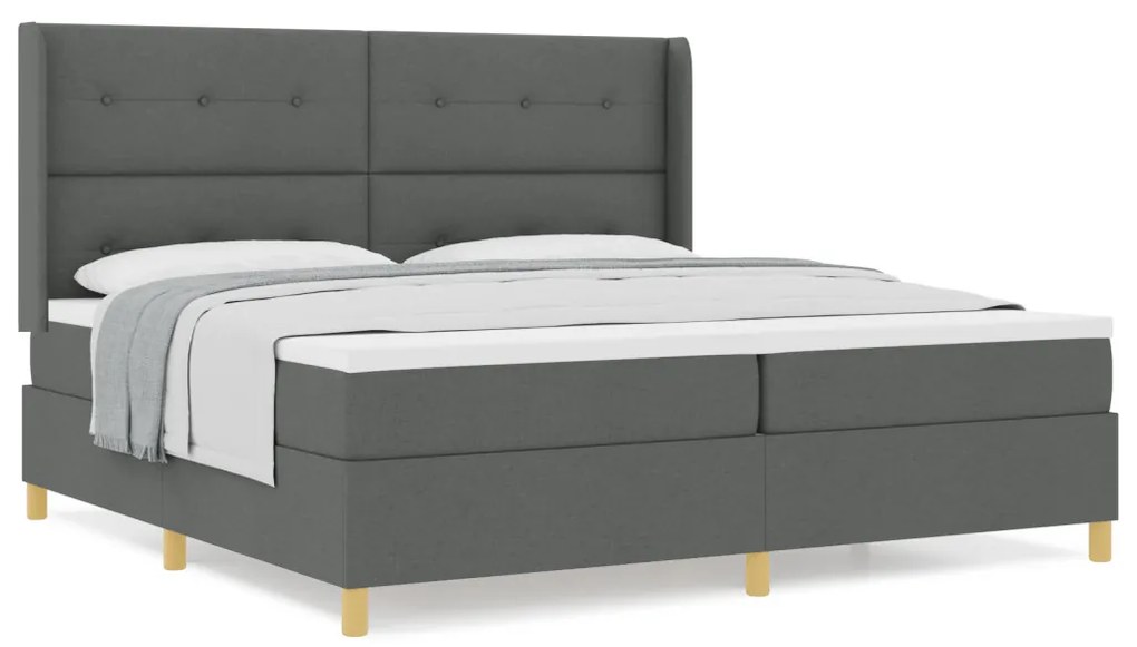 Boxspring Ágy Matraccal - Sötétszürke, 200x200 cm, Szövet