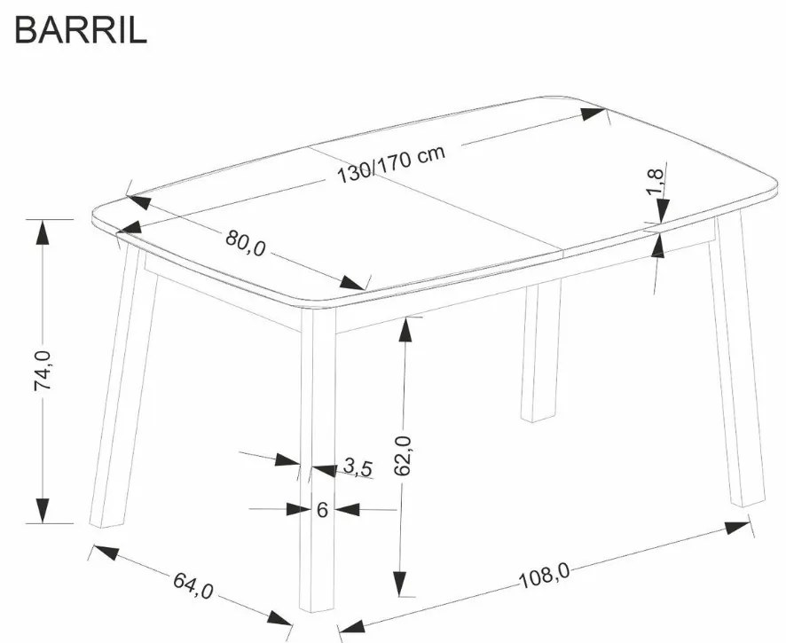 Barril bővíthető étkezőasztal 130-170 cm
