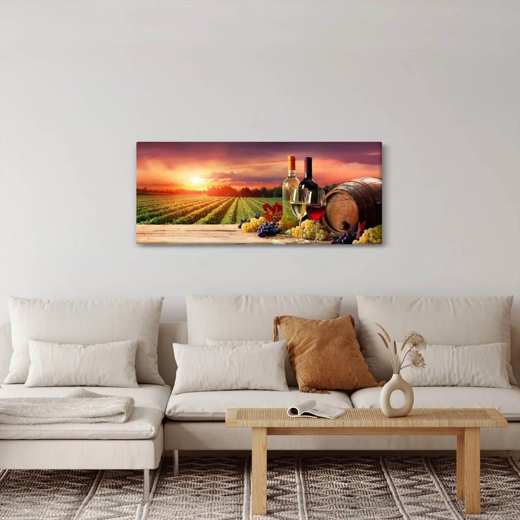 Szőlőskert borral képe (120x50 cm)