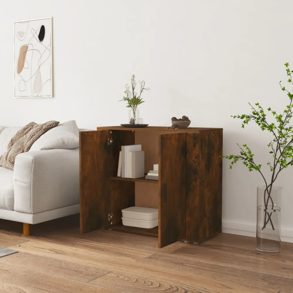 füstös tölgy színű szerelt fa tálalószekrény 80x33x70 cm