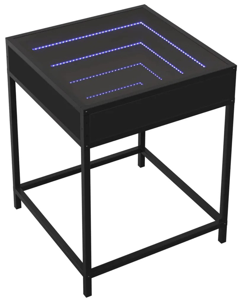 Fekete végtelen hatású LED-es éjjeliszekrény 40 x 40 x 51 cm
