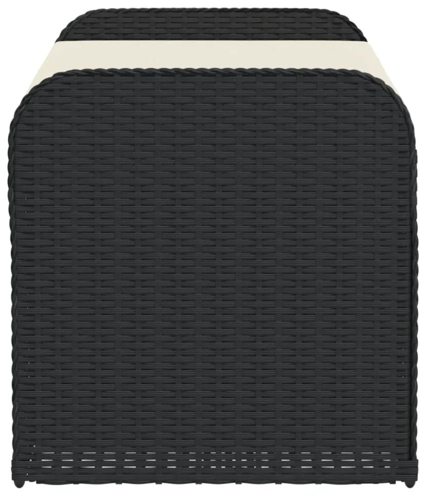 fekete polyrattan tárolópad párnával 115 x 51 x 52 cm