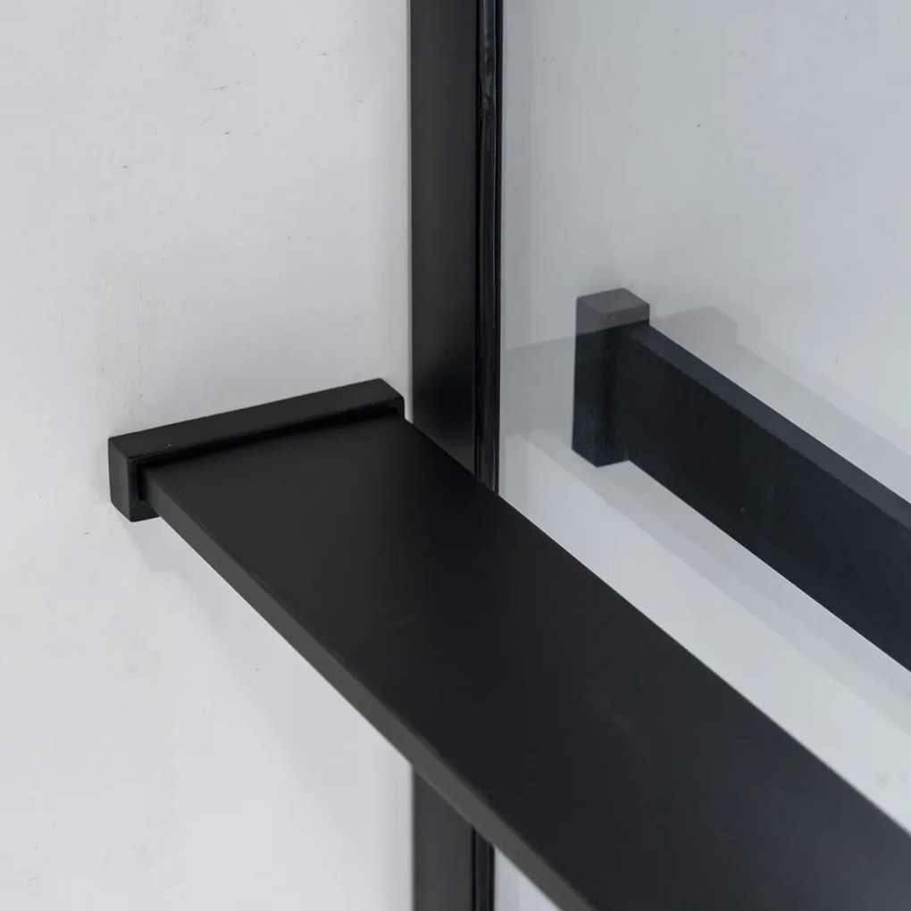 Stuxi Milano Easy Black Kombi Plus 2 Walk-in zuhanyfal, 100x80 cm, 8 mm vastag vízlepergető biztonsági üveggel, helytakarékos stabilizátorral, 2 polccal