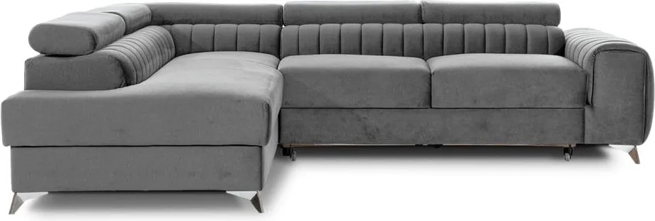 Szürke bársony kinyitható-tárolóhelyes sarokkanapé (bal oldali-L alakú) Laurence – ELTAP