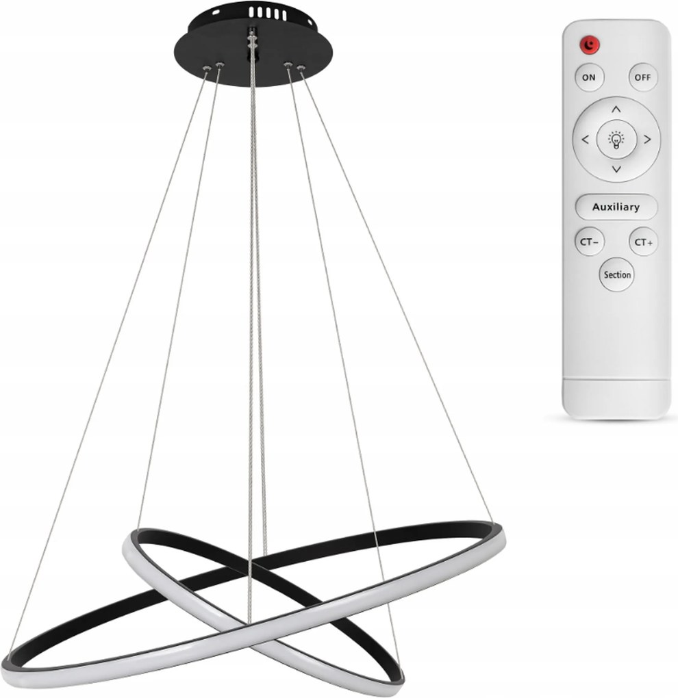 Mennyezeti Lámpa Led Lógó Csillár 2 Gyűrűs Körök Távirányítóval Fekete 60CM