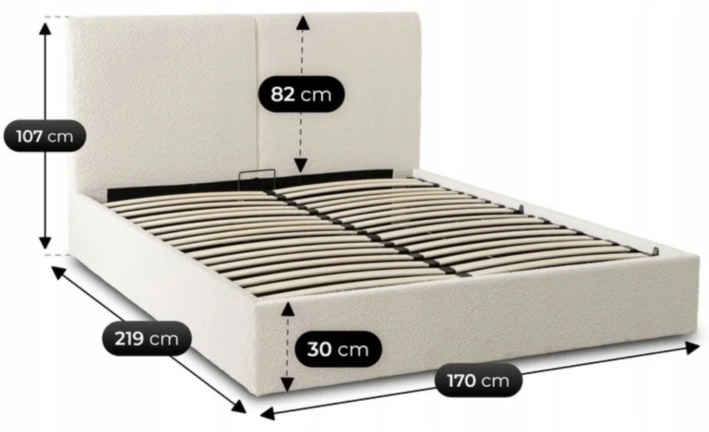 Krém Bouclé Franciaágy Ágyneműtartóval. 140x200 MARSYLIA