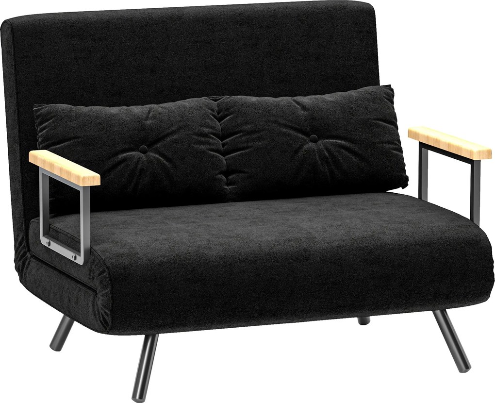 HOMCOM 2-Fős Kanapéágy, Hajtható, Velúrral Kárpitozva, 5 Állítható Háttámlaszöggel és Párnákkal, Irodába, Hálószobába, Nappaliba 102x73x81 cm Fekete |