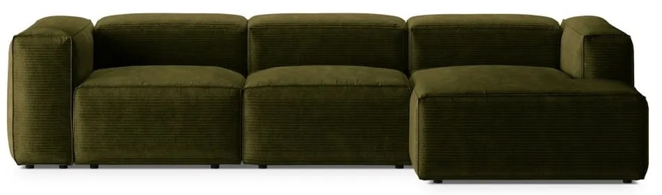 Zöld kordbársony sarokkanapé (jobb oldali-heverő résszel) Bergamo – Cosmopolitan Design