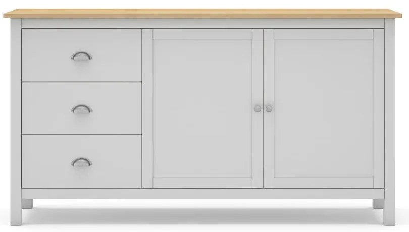 Fehér-natúr színű borovi fenyő alacsony komód 150x80,5 cm Misti – Marckeric