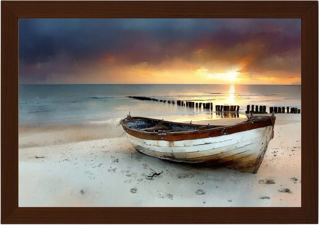 Poszter Keret Fa Csónak Tenger Naplemente Balti Tengerpart 60x40