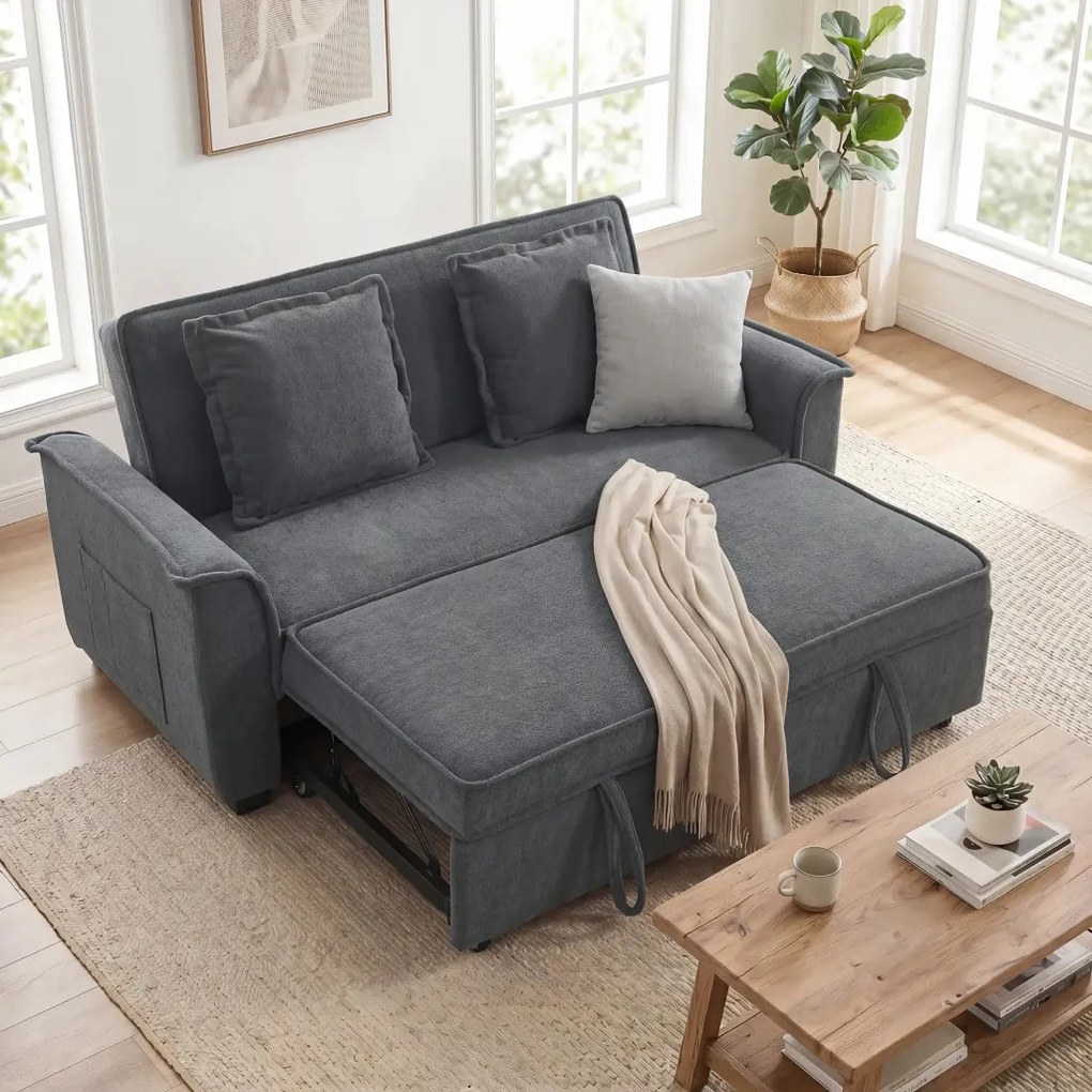 HOMCOM Futon kanapéágy, állítható háttámlával, 2 személyes, 2 párnával, sötétszürke