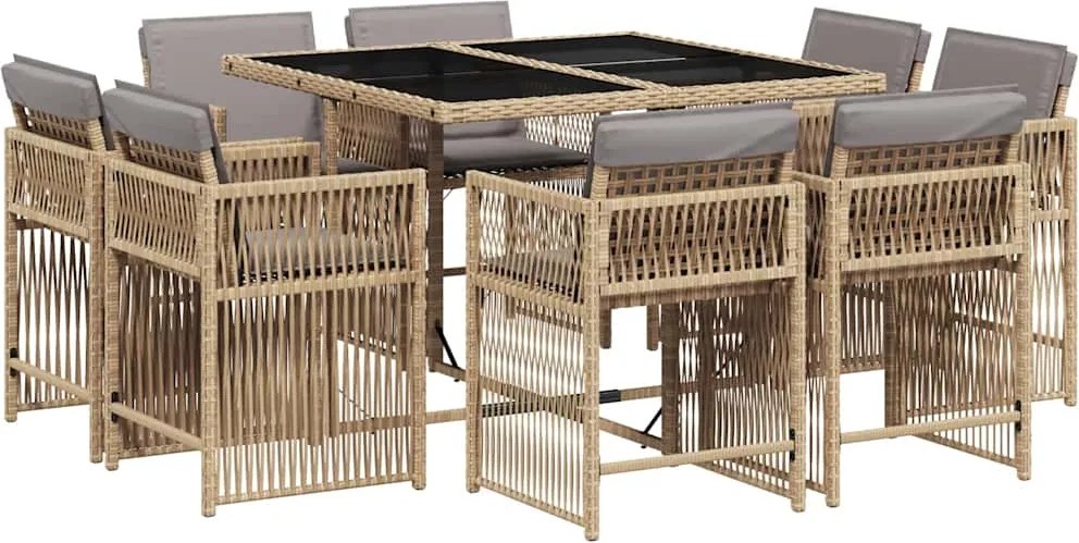vidaXL 9 részes vegyes bézs polyrattan kerti étkezőgarnitúra párnákkal