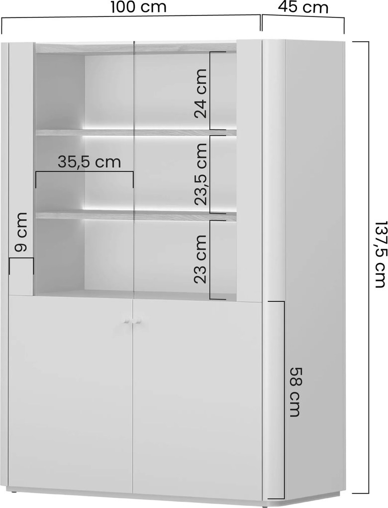 Elivo vitrines szekrény 100 cm kétajtós - kasmír / olajozott tölgy