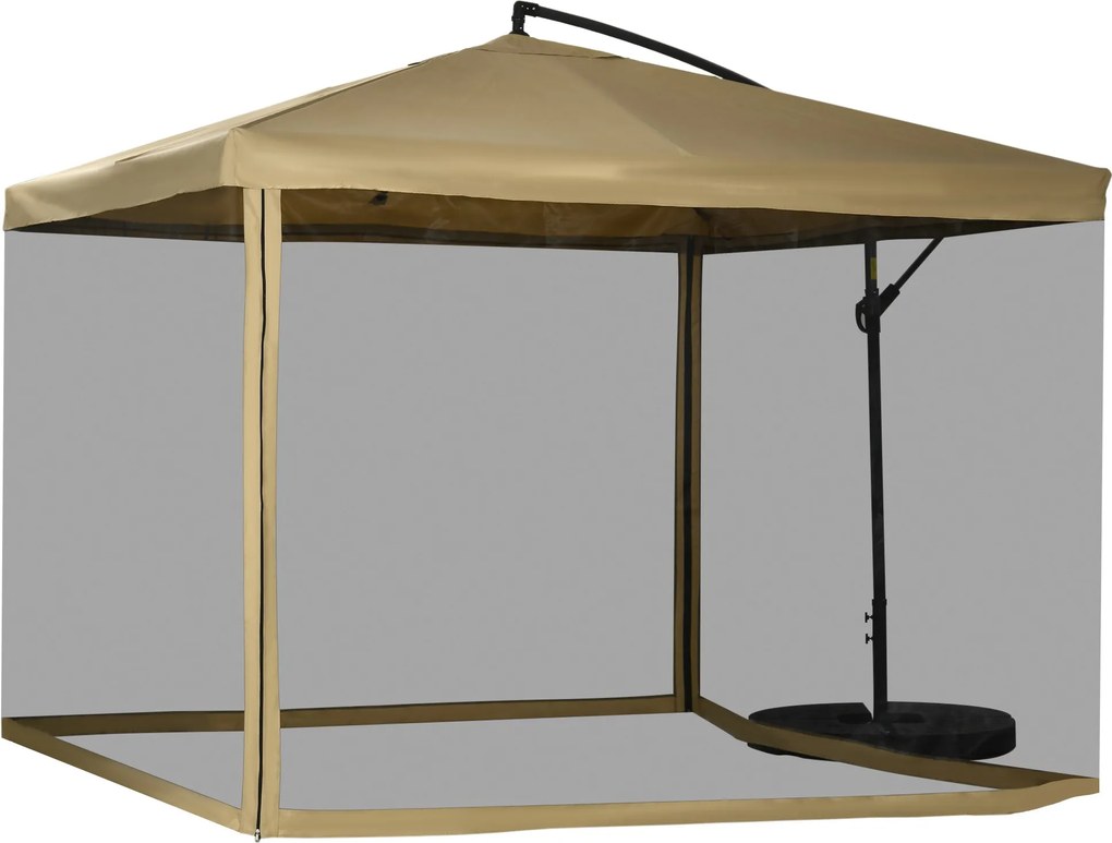 Outsunny Áttört Napernyő, 295 x 295 cm Napernyő Hálós Oldalakkal, Dönthető Piac Napernyő, Kerti Napernyő Súlyozott Alappal, Teraszra, Erkélyre, Acél,