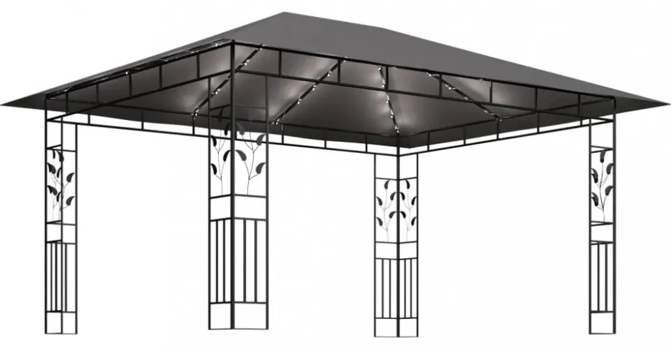 antracit pavilon szúnyoghálóval/LED fényfüzérrel 4 x 3 x 2,73 m