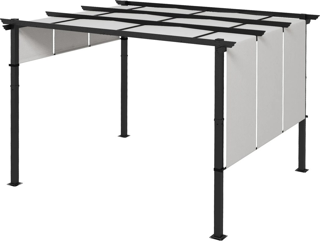 Outsunny Pergola 3 Csúsztatható Napellenzővel 3.5 x 3 x 2.35 m Fekete Acél Váz Világosszürke Magas Sűrűségű Poliészter Napellenző | Aosom