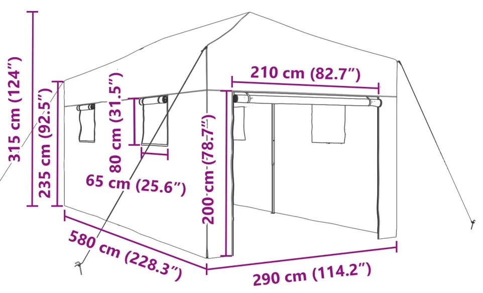 Összecsukható Üvegház – Zöld, 580 x 290 x 315 cm, Acél
