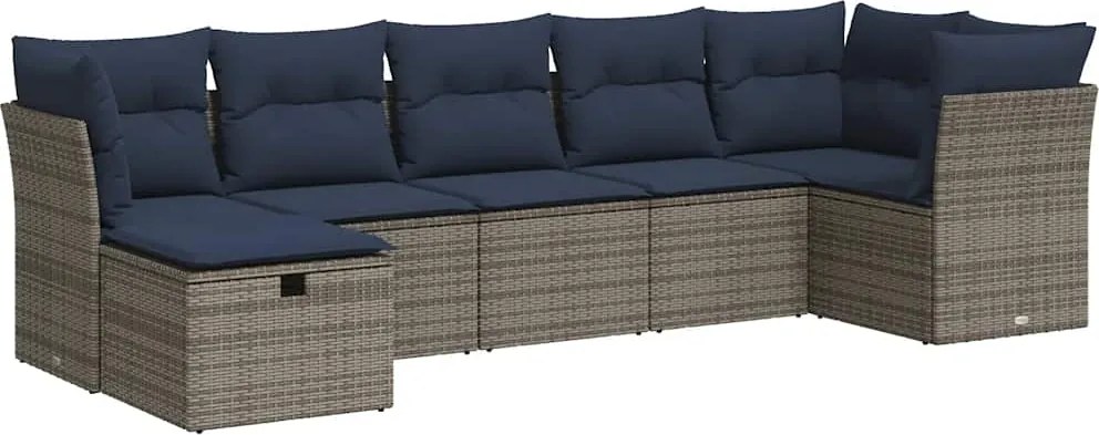 vidaXL 7 részes szürke polyrattan kerti ülőgarnitúra párnákkal