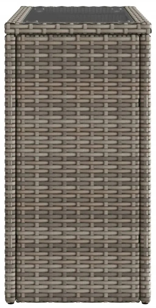 szürke polyrattan kerti kisasztal üveg lappal 58 x 27,5 x 55 cm